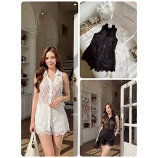 #Cotton Candy 🍭**** เซตเสื้อแขนกุดลูกไม้ซีทรูมาพร้อมเข็มกลัด…