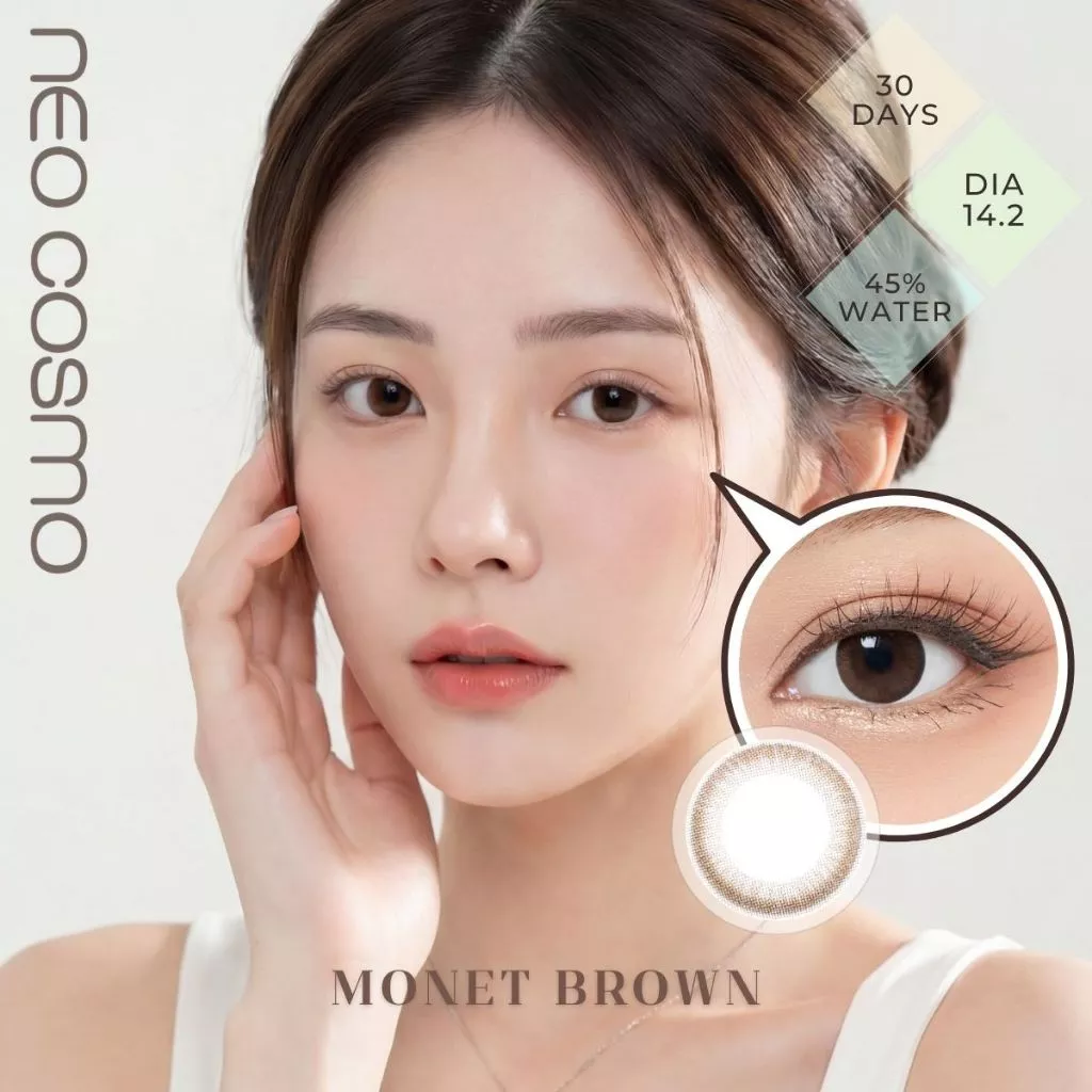 คอนแทคเลนส์ Monet Brown (Neo Cosmo) ขนาดเท่าตาดำ ดูธรรมชาติใกล้เคียงเลนส์ใส มีส่งด่วนใน กทม.