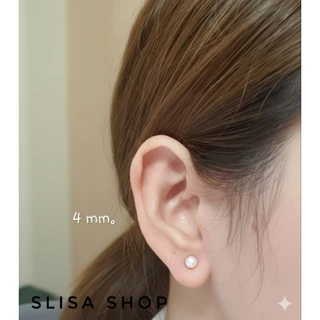 ต่างหูไข่มุกเเท้(น้ำจืด)ขนาด4mm.ก้านS925 มีใบรับประกันมุกเเท้