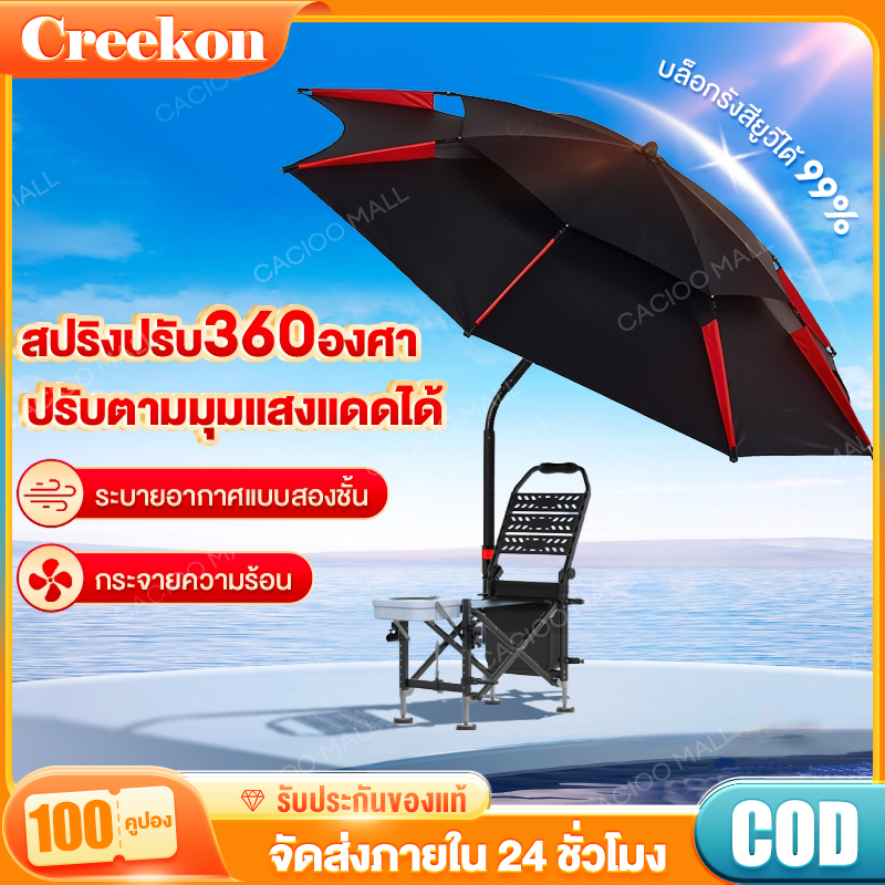 ร่มตกปลา 2.6เม ร่มตกปลาชิงหลิว ยางสีดำหนาสองชั้น ขนาดใหญ่ อลูมิเนียม+PPC กันแสง UV กันแดดกันฝน