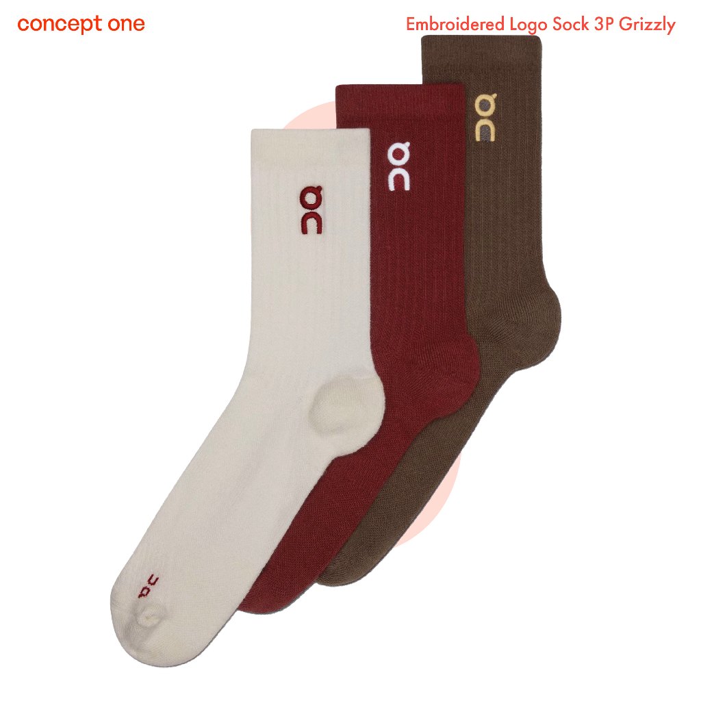 Conceptone Embroidered Logo Sock 3P Grizzly ถุงเท้า