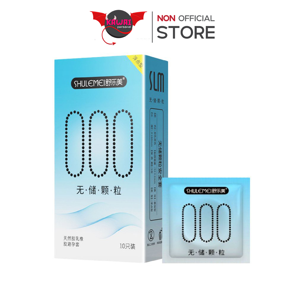 SLM 000 ถุงยางอนามัยชนิดผิวขุขระ ปุ่ม ไร้ปลายกระเปาะ ไซส์ 52+-2