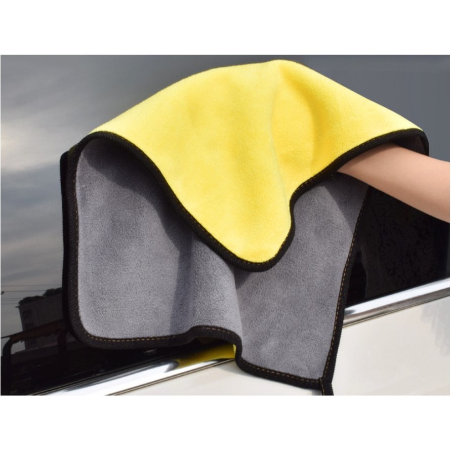 ผ้าไมโครไฟเบอร์เช็ดรถ สีเหลืองเทา 30x30 ซม. ซักได้ ใช้ซ้ำได้