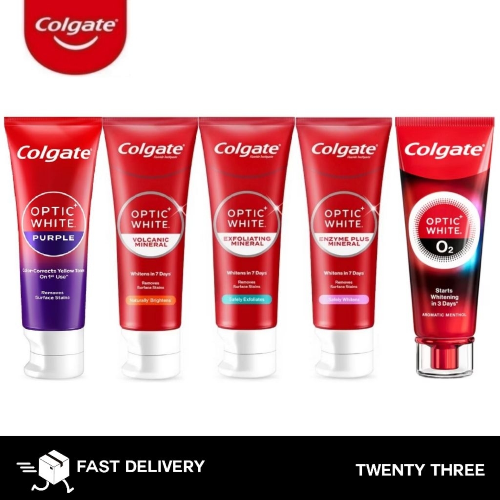 Colgate Optic White 100g. 80 g. O2 85g. คอลเกต ยาสีฟัน รวมสูตร อ๊อฟติคไวท์ 100กรัม 80กรัม โอทู 85กรัม 1กล่อง 1หลอด