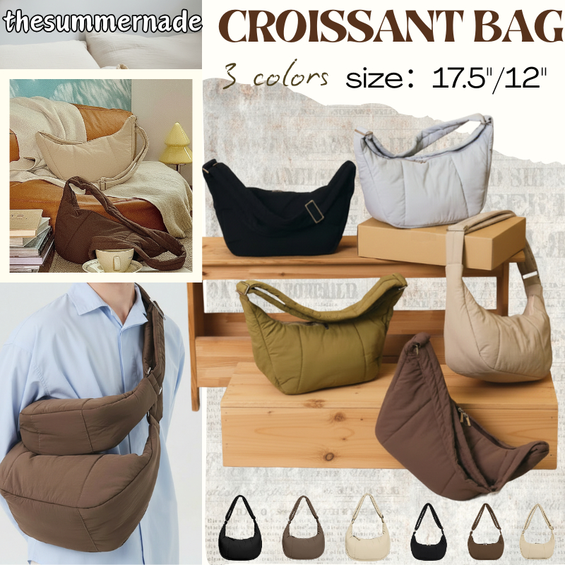 Thesummernade_ Bag Croissant Bag🥐size 17.5"/ Mini 12" กระเป๋าสะพายข้างไนลอน บุนุ่ม สายสะพายไหล่ปรับได้ crossbody bag