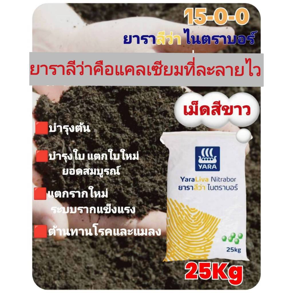 ยาราลีว่า ไนตราบอร์ 15-0-0 25Kg ปุ๋ยทางดิน ปุ๋ยแคลเซียมไนเตรท เร่งราก เร่งใบ บำรุงต้น พืชโตเร็ว แข็งแรง ปุ๋ยละลายน้ำได้