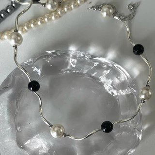 ส่งด่วน! silver minimal necklace สร้อยคอมินิมอล ลูกปัดเงินปล้องเกลียว ลูกปัดสแตนเลส+จี้หินแก้ว | ourweekend.stuff