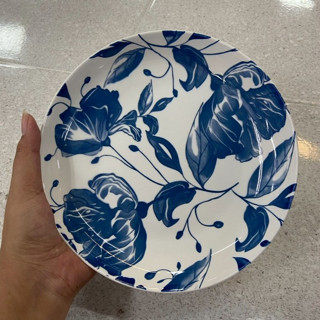 จานเซรามิก 8 นิ้ว จานข้าว จานลายดอกไม้สีน้ำเงินขาว ทำจากเซรา…