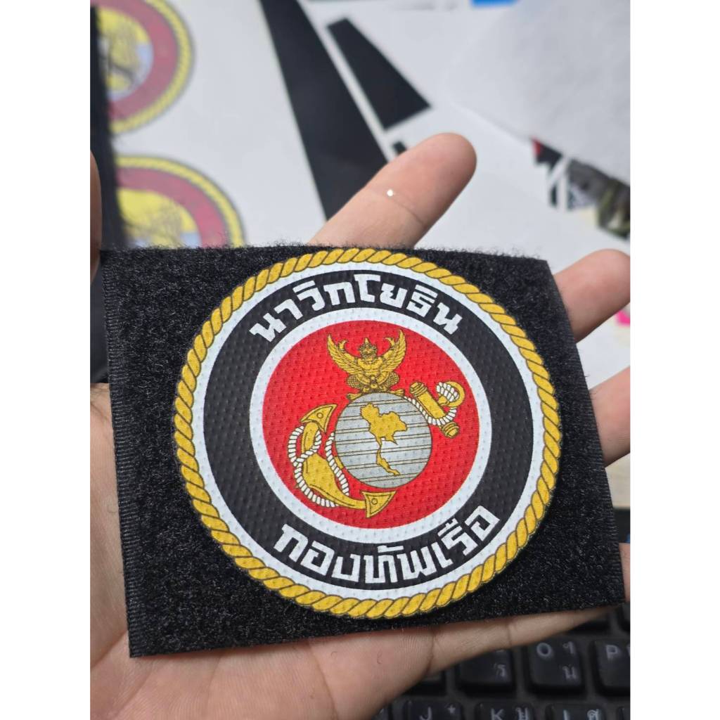 โลโก้ นาวิกโยธิน แบบพิมพ์ลาย พร้อมติดตีนตุ๊กแก