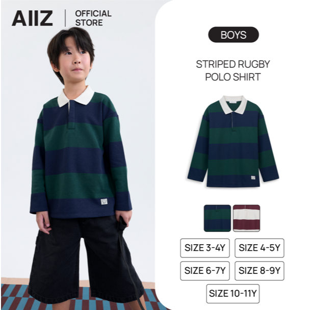 AIIZ เสื้อโปโลเด็กผู้ชายแขนยาวลายทาง AIIZ Boy's Striped Rugby Polo Shirt
