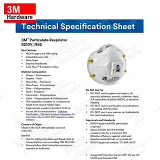 3M 8210 มีวาล์ว 8210V หน้ากากกรองอนุภาค ป้องกันฝุ่น ละออง N95 (1 ชิ้น) สายรัดศรีษะ