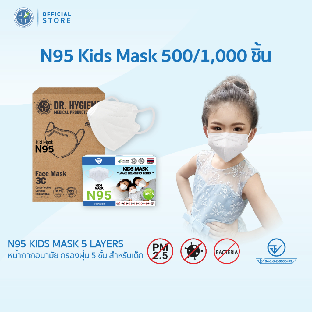 [Official] Dr. Hygiene N95 Kids Mask หน้ากากอนามัยกรองฝุ่น N95 5ชั้น สำหรับเด็ก (500/1000ชิ้น)