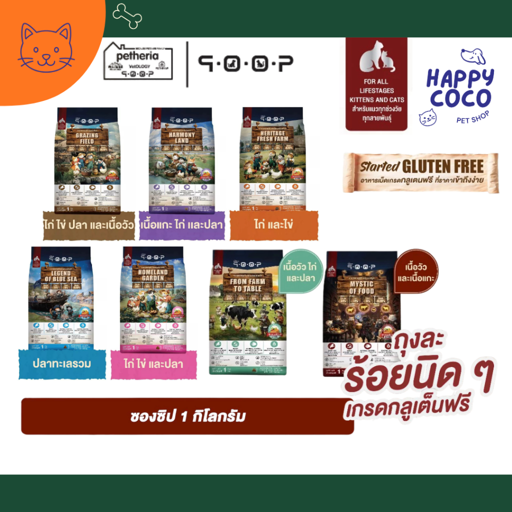 Petheria qoop - อาหารแมวคูปป์ [STARTED GLUTEN FREE] [สำหรับแมวทุกช่วงวัย] 1 KG