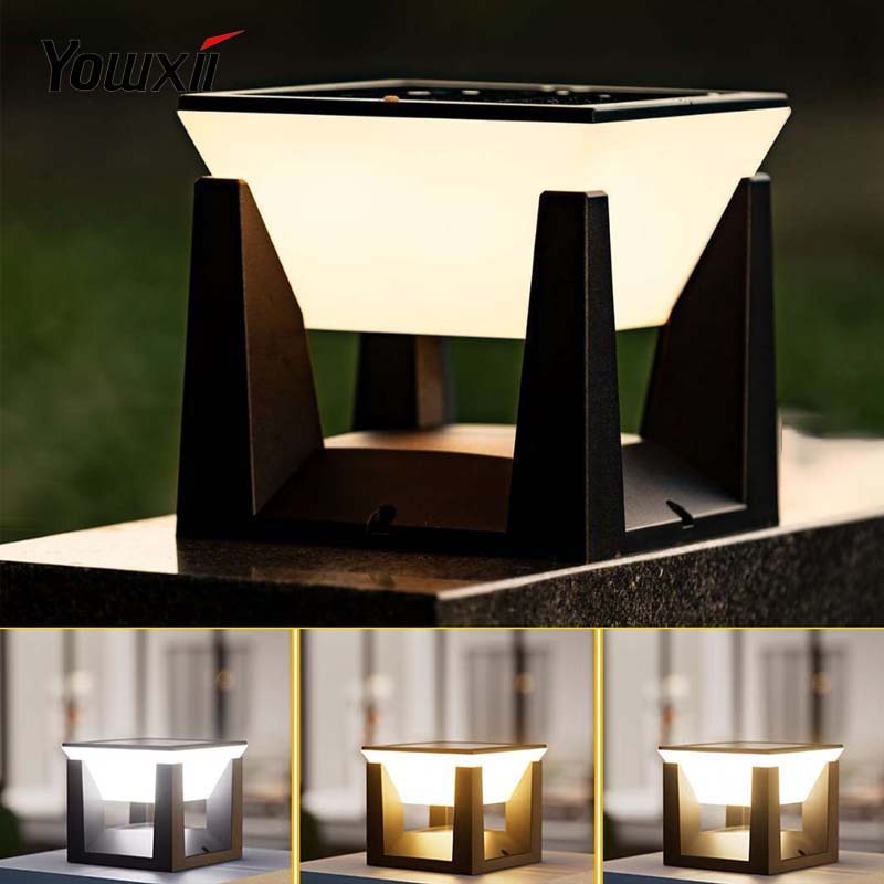 YOWXII โคมไฟหัวเสาโซล่าเซลล์ เปิดได้ 3แสง สว่างค้าง Outdoor garden light กันน้ำIP67 เปิดปิดอัตโนมัติ