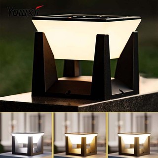 YOWXII โคมไฟหัวเสาโซล่าเซลล์ เปิดได้ 3แสง สว่างค้าง Outdoor garden light กันน้ำIP67 เปิดปิดอัตโนมัติ