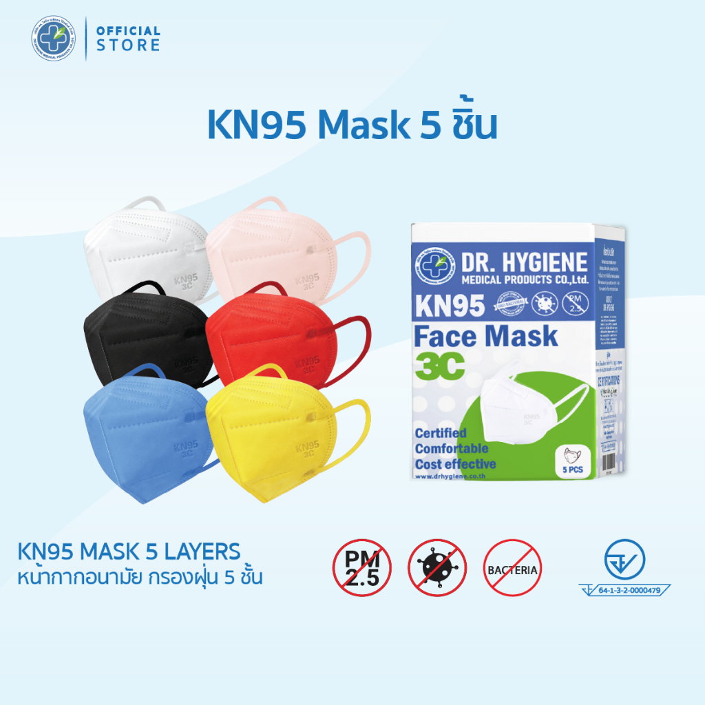 [Official] Dr. Hygiene KN95 Mask หน้ากากอนามัยกรองฝุ่น KN95 5ชั้น (5ชิ้น)