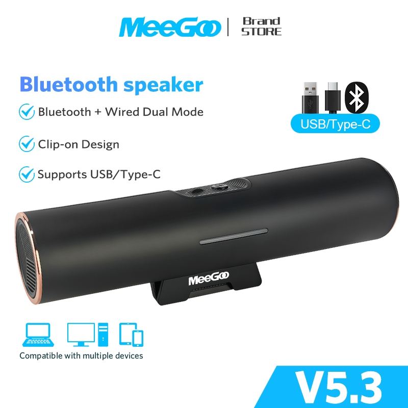 MEEGOO ลําโพงบลูทู Bluetooth 5.3 การเชื่อมต่อแบบใช้สาย การออกแบบแบบคลิปออน วางบนโต๊ะหรือคลิปจอคอมพิวเตอร์ได้