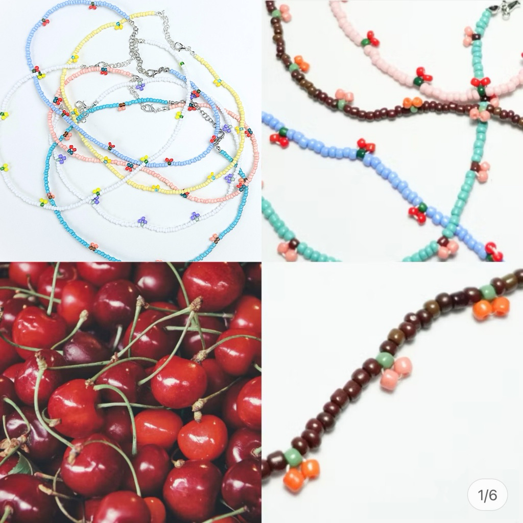 สร้อยข้อมือ สร้อยคอลูกปัด เชอร์รี่ 🍒 - once upon a bunny - สร้อย สร้อยข้อมือ กำไลลูกปัด พร้อมส่งสร้อ