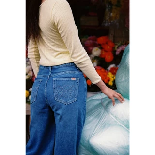 KANDA JEANS : (New Version) Papa Blue Jeans กางเกงยีนส์เอวสูงขากระบอกบาน ทรง Baggy jeans