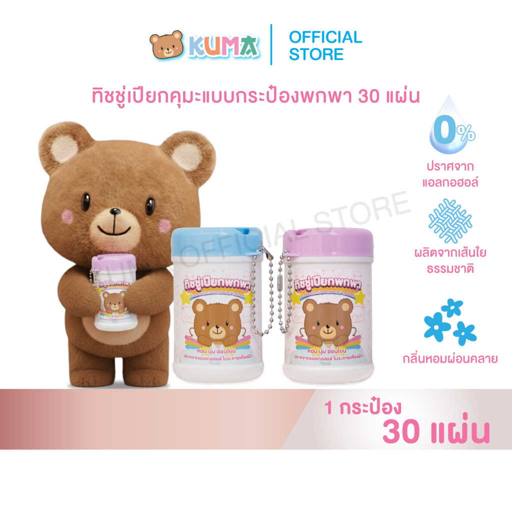 กระดาษทิชชู่เปียก คุมะ กระป๋อง 30 แผ่น  : 2ชิ้น