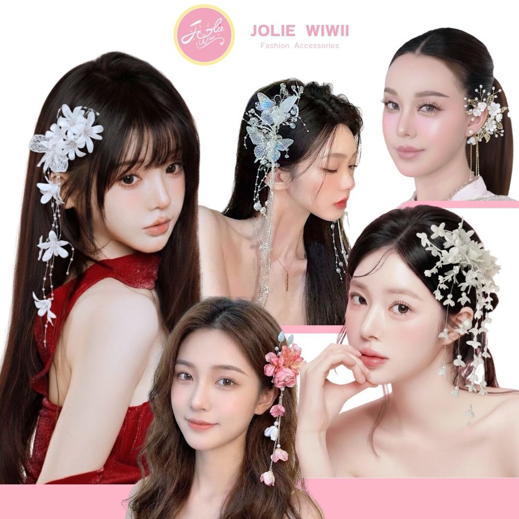 Jolie Wiwii จอนหูดอกไม้ กิ๊บดอกไม้ กิ๊บติดผมแบบมีพู่ห้อย – โปรปัง