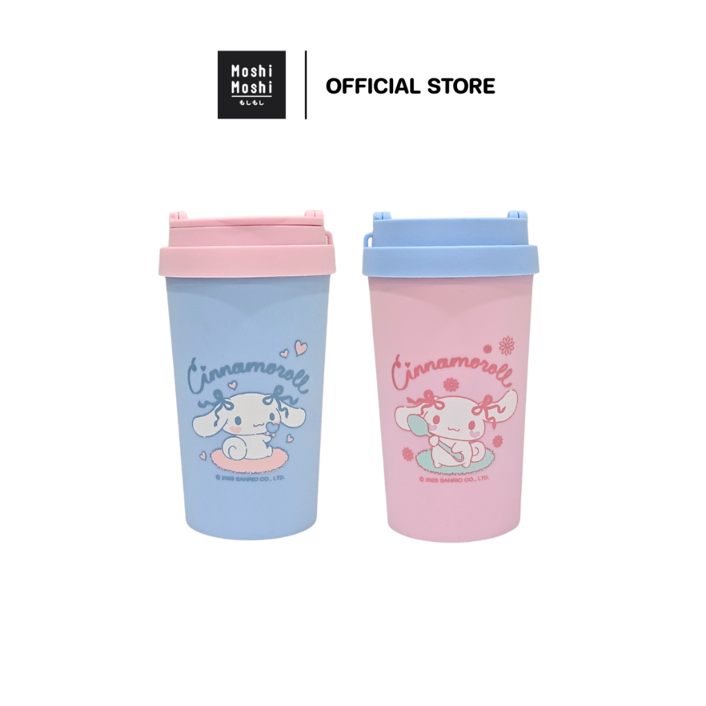 Moshi Moshi แก้วน้ำพลาสติก มีฝาปิดพร้อมหูหิ้ว ลาย Cinnamoroll ลิขสิทธิ์แท้จากค่าย Sanrio รุ่น 6100003601-3602