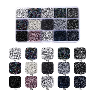 [พร้อมส่ง] เซตลูกปัด 15 ช่อง ลูกปัดมโนราห์ ลูกปัดทราย คุมโทนสี DIY ทำสร้อยข้อมือ สายคล้องแมส ของขวัญเด็ก