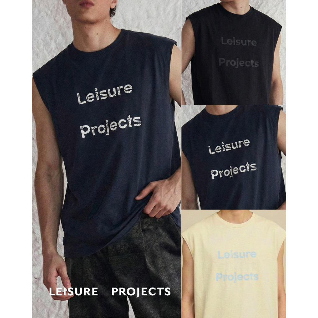 (Leisure Projects) LEISURE ICON LOGO SLEEVELESS TEE เสื้อเเขนกุด ผ้าทอลายสลาฟ มี texture การทอน่าสนใจ พิมพ์โลโก้แบรนด์