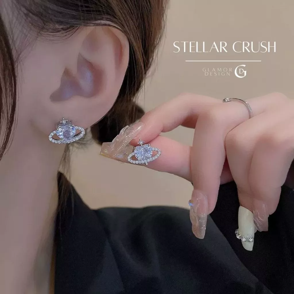 GLAMOR✨ต่างหูเงินแท้ Stellar Crush ต่างหูรูปหัวใจดาวเคราะห์ เรียบง่ายและมีสไตล์ ใส่สบายไร้ระคาย
