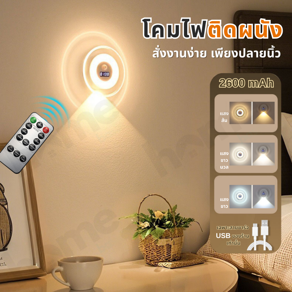 โคมไฟหัวเตียง LED 1.5W ชาร์จ USB สะดวกสบาย