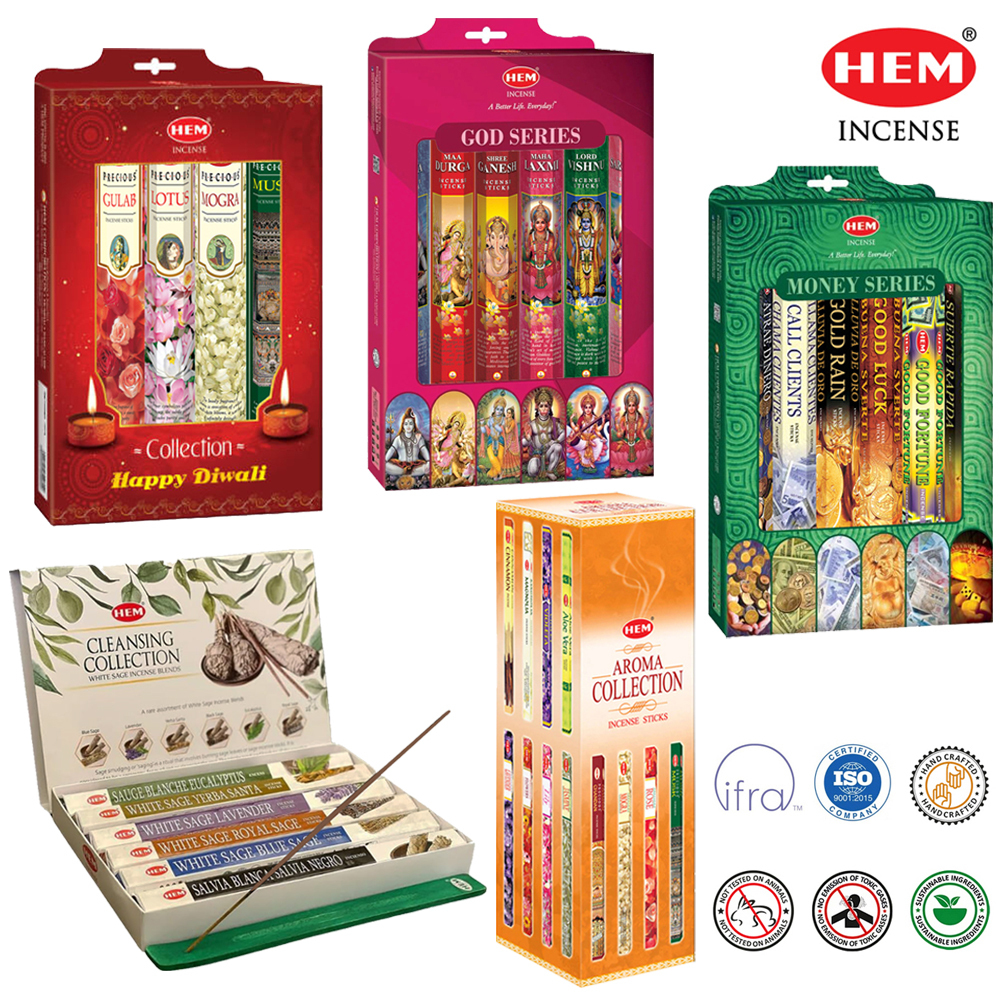 HEM ธูปอินเดีย กลิ่นรวม Aroma Collection, God Series, Money Series ชุดล้างพลังงาน ไวท์เสจ สำหรับไหว้เทพฮินดู พระพิฆเนศ