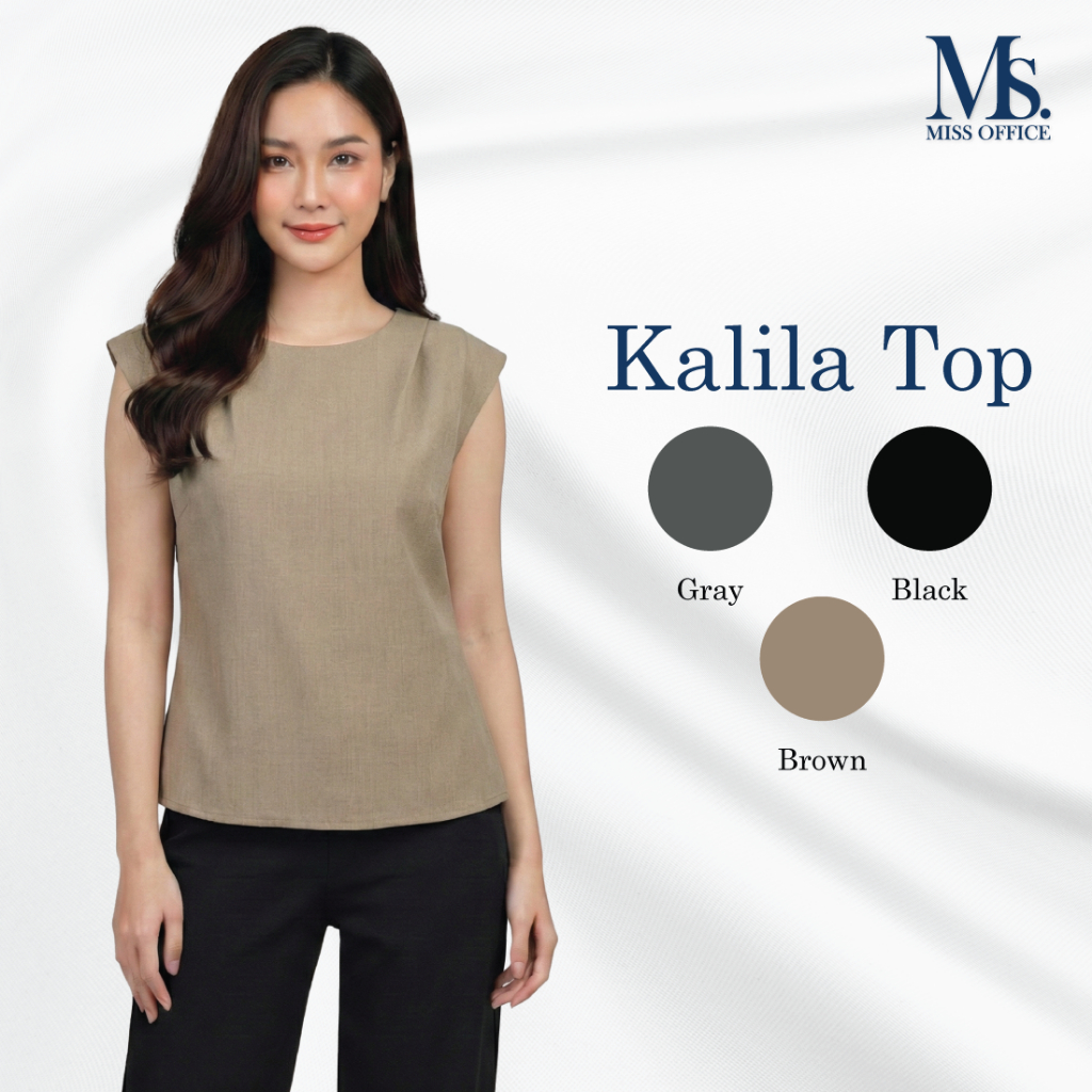 (MT-495) Miss Office เสื้อคอปาดไหล่ล้ำจับจีบหน้า (Kalila Top)