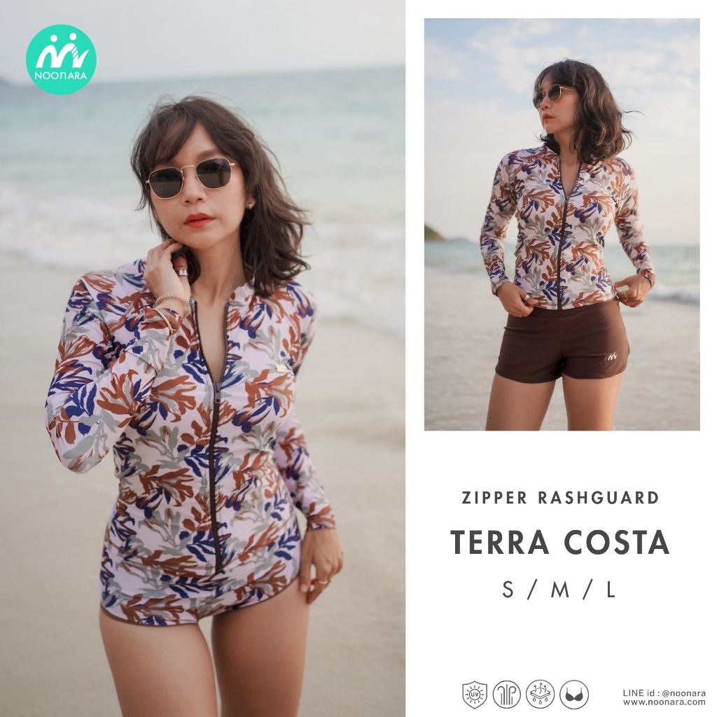 NooNara Zipper Rashguard : Terra Costa (เฉพาะเสื้อ) เสื้อกีฬาแขนยาว รุ่นซิป ชุดว่ายน้ำ ชุดวิ่ง กันUV มีฟองน้ำ แห้งเร็ว