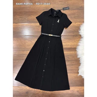พร้อมส่ง เติม S-2XL ⚡️RM 9017 **รุ่นผ้าบาง .5ขยับไซ้❗️ ชุดเดรสสีดำ ยาว48“+เข็มขัด+เข็มกลัด ดีไซน์ เรียบหรู สุภาพ สง่า