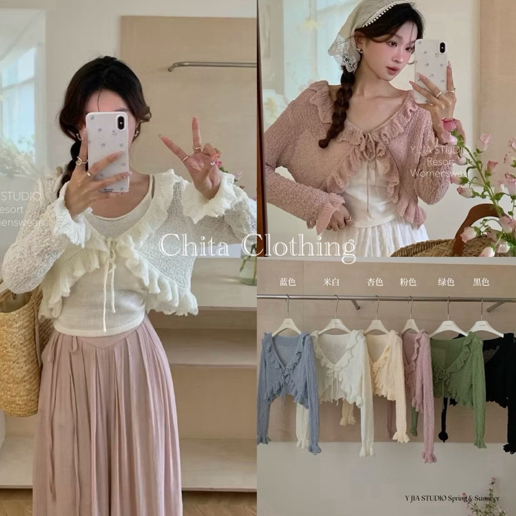 Chita🛵เสื้อแขนยาว ผ้าไหมพรม TAG   Y.JIA STUDIO  🇰🇷