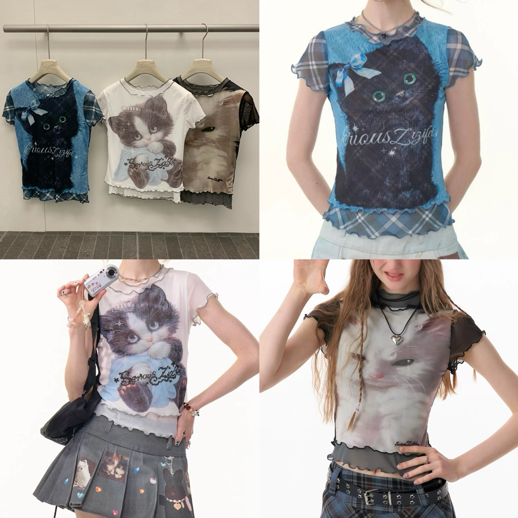 Somedays | 🐰Kitten Top เสื้อเลเยอร์2ชั้น พิมพ์ลายน้องแมวคิวท์ๆ เจนZมากค่า