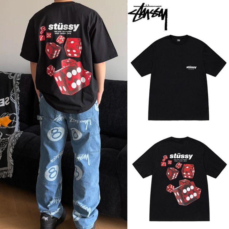 เสื้อยืด STUSSY ตะแกรงBASIC LOGO TEE Black/White(US)จัดส่งจากกรุงเทพ