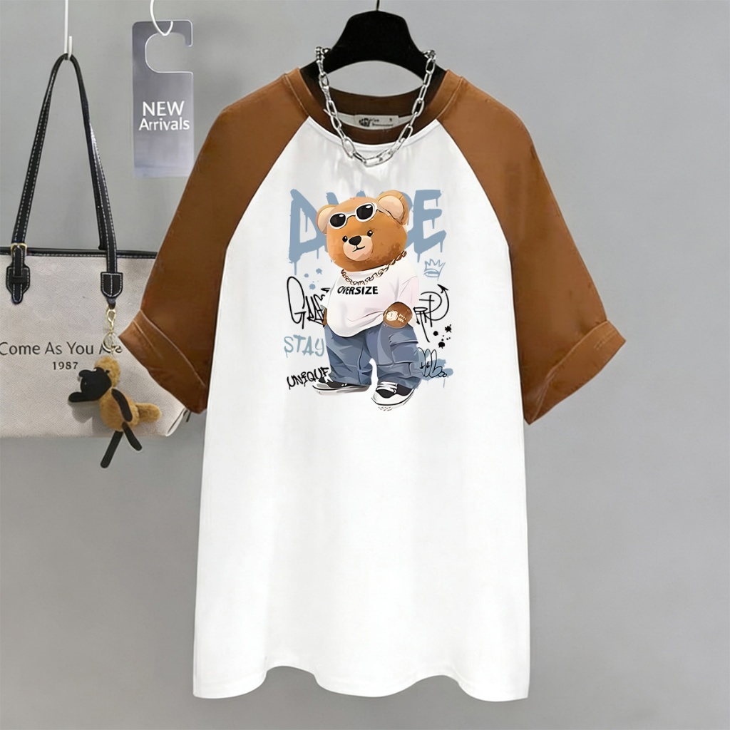 P-1305  เสื่อยืดแขนสั้นคอกลม เสื้อทูโทนลายสกรีนด้านหน้า มี6สี6ไซศ์ให้เลือก