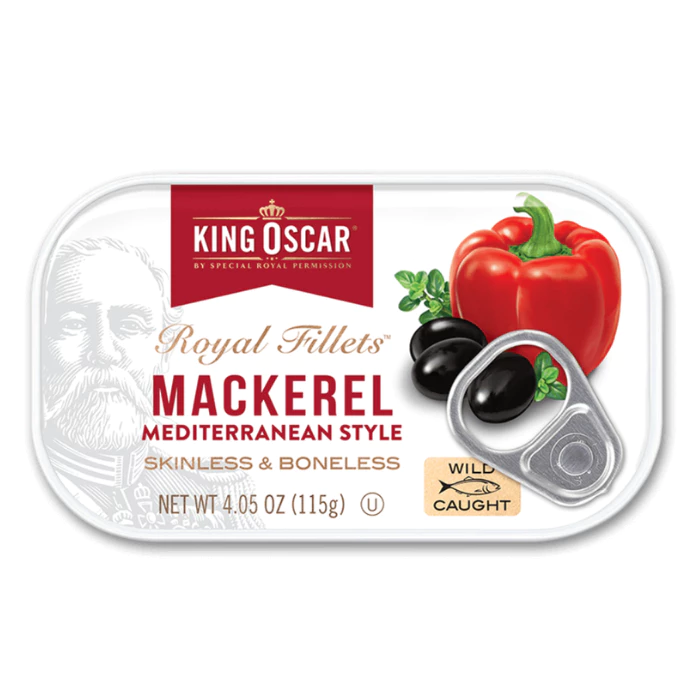 [Pre-order] King Oscar, Mackerel Mediterranean style, 115g คิงออสการ์ ปลาแมคเคอเรล สไตล์เมดิเตอร์เรเนียน ไม่มีหนังและกระ