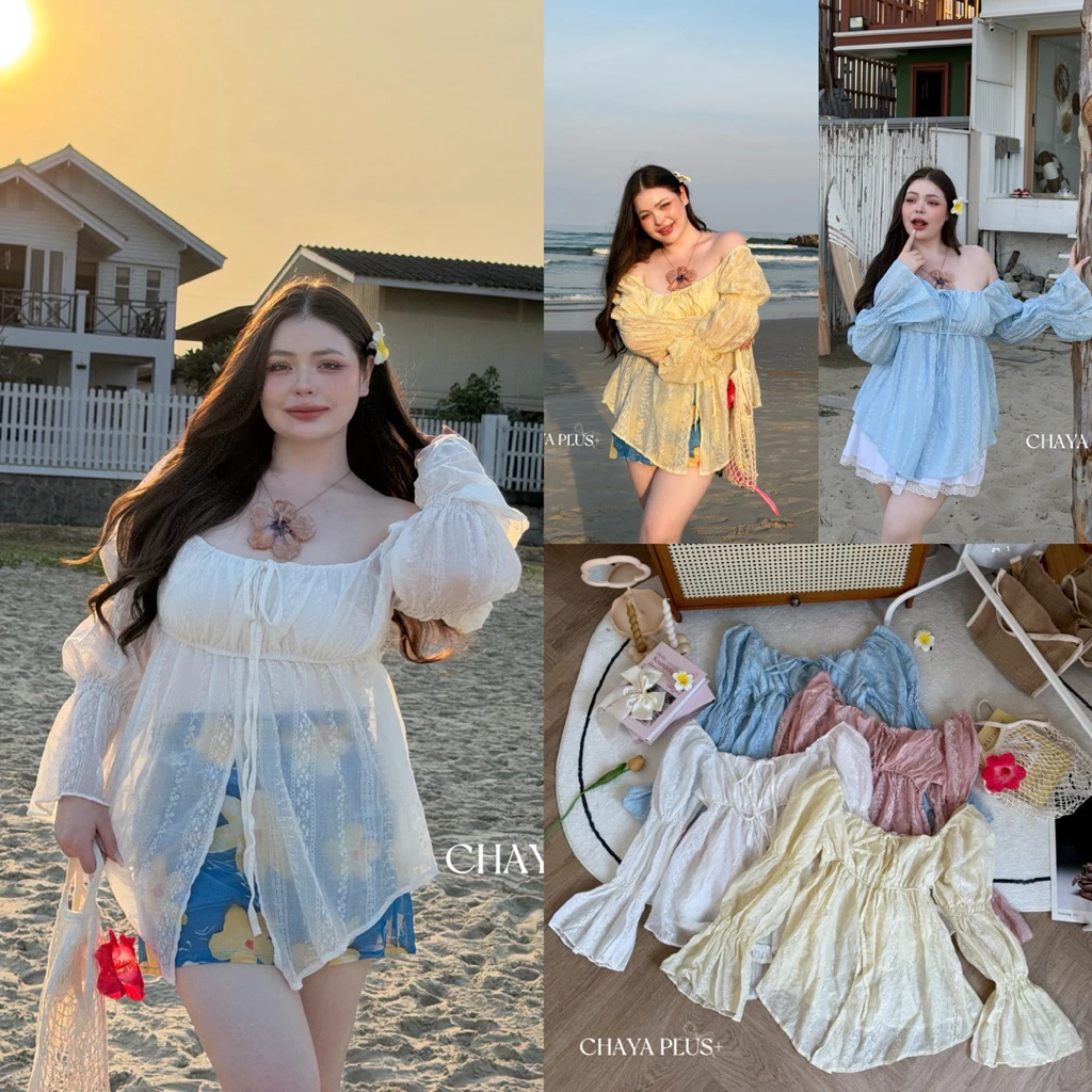 (LD) เสื้อทรงญาญ่า แขนยาว ผ้าโรซี่พิมพ์ลาย สวยมาก ทะเลต้องตัวนี้เลย เสื้อผ้าสาวอวบอ้วน พลัสไซส์ ไซส์ใหญ่
