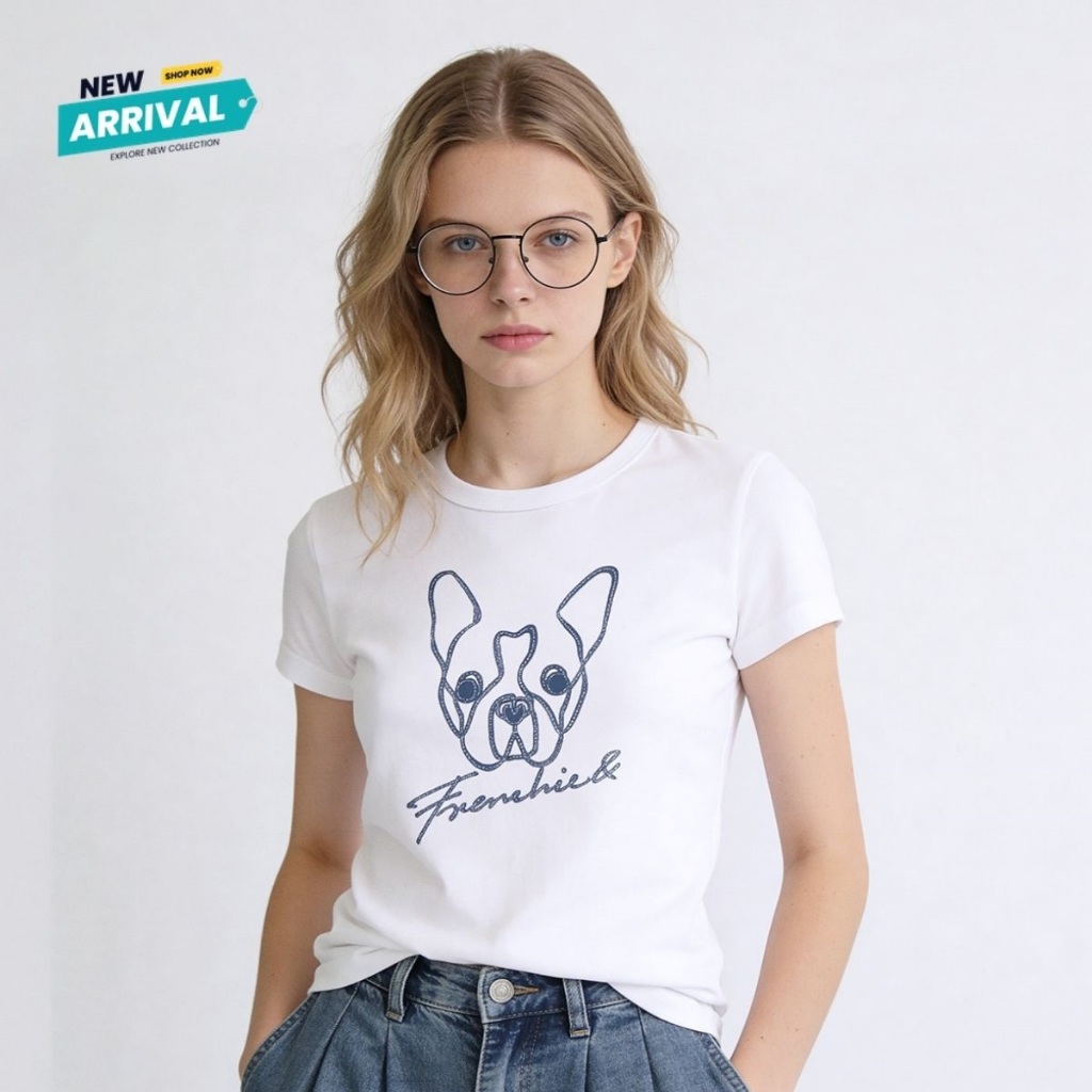 ESP เสื้อทีเชิ้ต เฟรนช์ชี่ ผู้หญิง สีกรมท่า | Frenchie Baby Tee | 06434