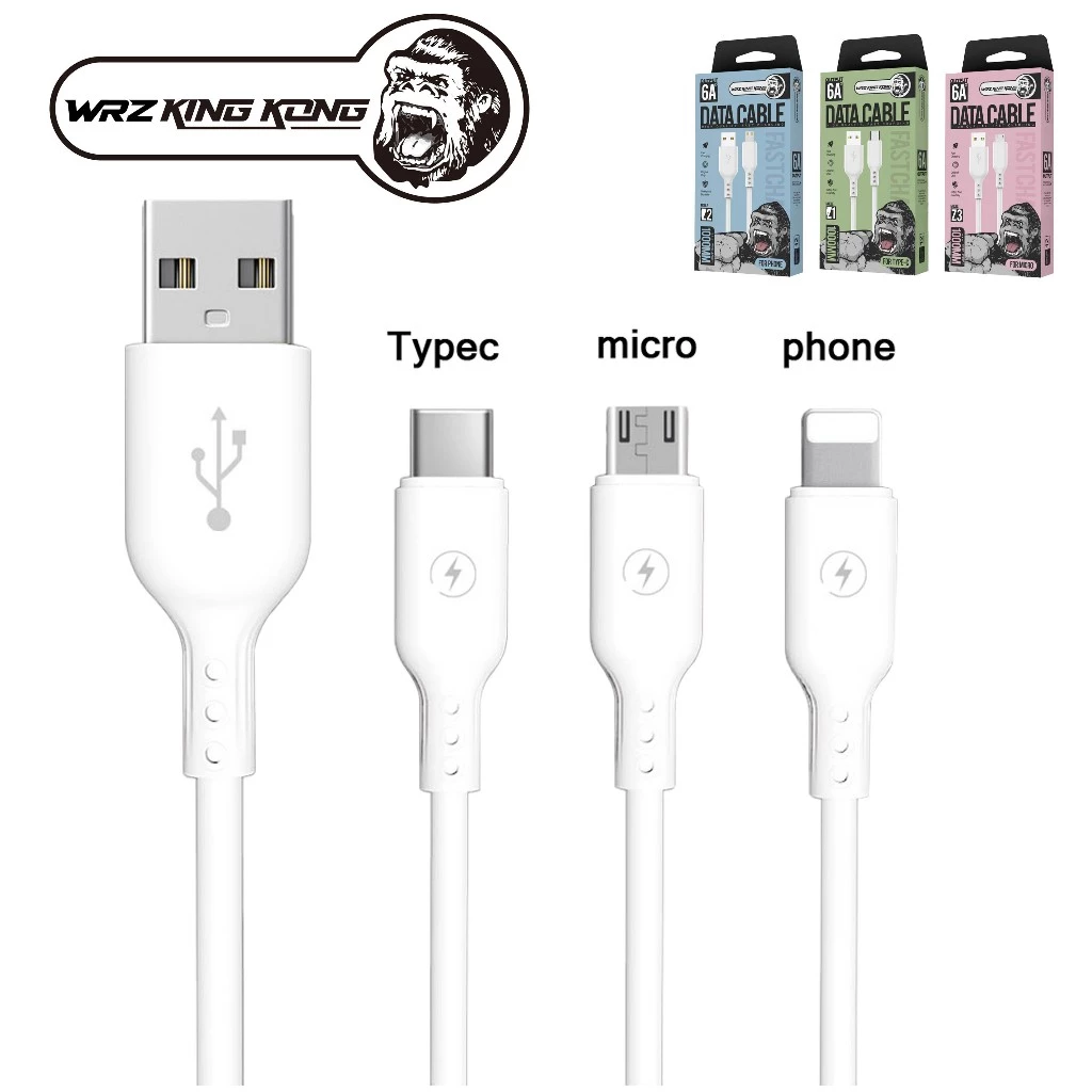 wrz kingkong สายชาร์จ 6a สายทองแดงแท้ Fastcharging รองรับทุกแบรนด์ Typec MIcro phone สำหรับ vooc QC3.0 ios Android 1ม