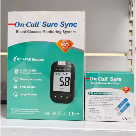 เครื่องวัดน้ำตาล On Call Sure Sync รุ่นเชื่อมต่อ Bluetooth /แผ่นวัดน้ำตาล On Call Sure  25 ชิ้น/กล่อ