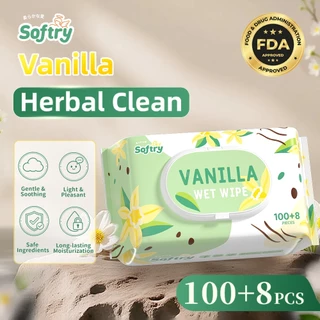 Softry ทิชชู่เปียก 108แผ่นx 5 แพ็ค (540 แผ่น) กลิ่นวานิลลา สารสกัดวานิลา naturelle ชุ่มชื้นผิวเด็ก
