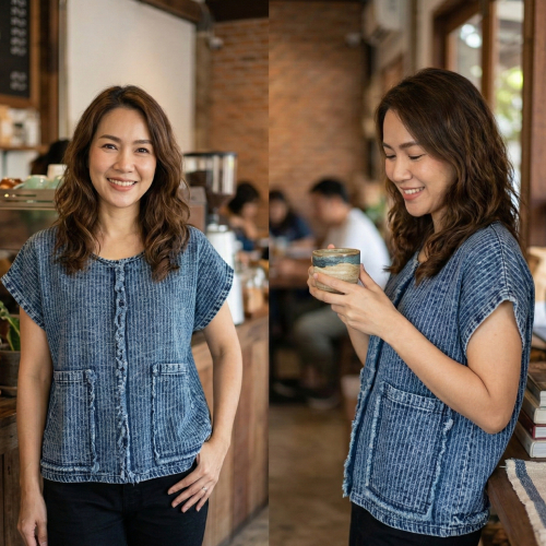 เสื้อผ้าฝ้าย เสื้อแขนเลยไหล่ เสื้อเเขนเลย เสื้อคอกลมแขนเลย ผ้าฝ้ายทอขึ้นลายในตัว ไซส์ใหญ่