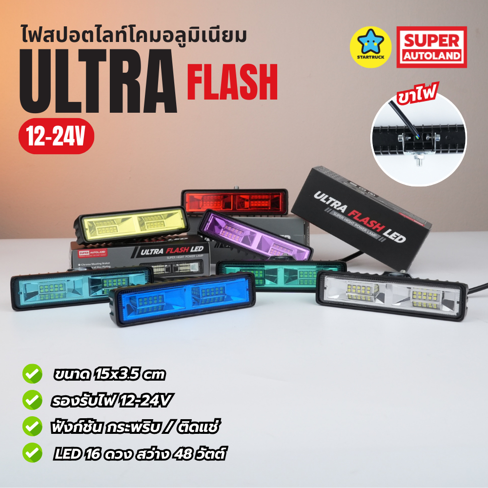สปอตไลท์ ที่ใช้เป็นไฟเดย์ไลท์ได้ รุ่น Ultra 48W โคมอลูมิเนียม ไฟสปอตไลท์สำหรับรถ 12-24V ขนาด15x3.5cm
