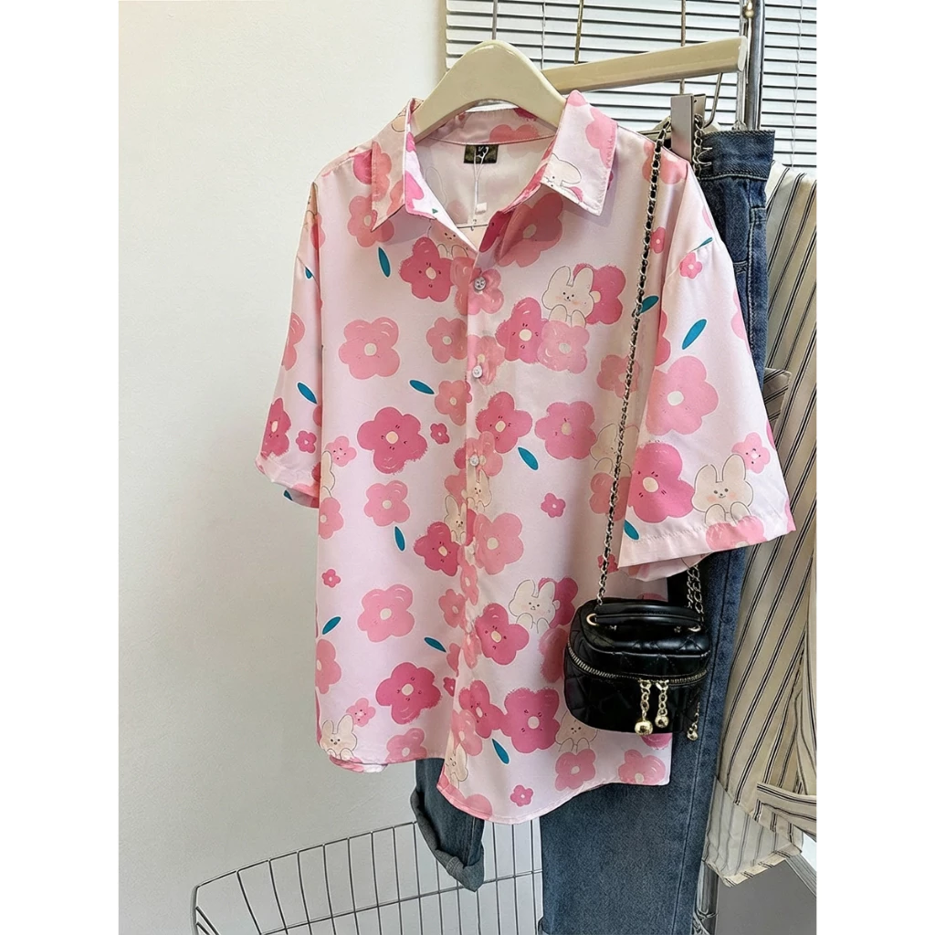 Hotgirl เสื้อเชิ้ตฮาวายผู้หญิง ลายดอกไม้ แขนสั้น ทรงหลวม thumbnail 8