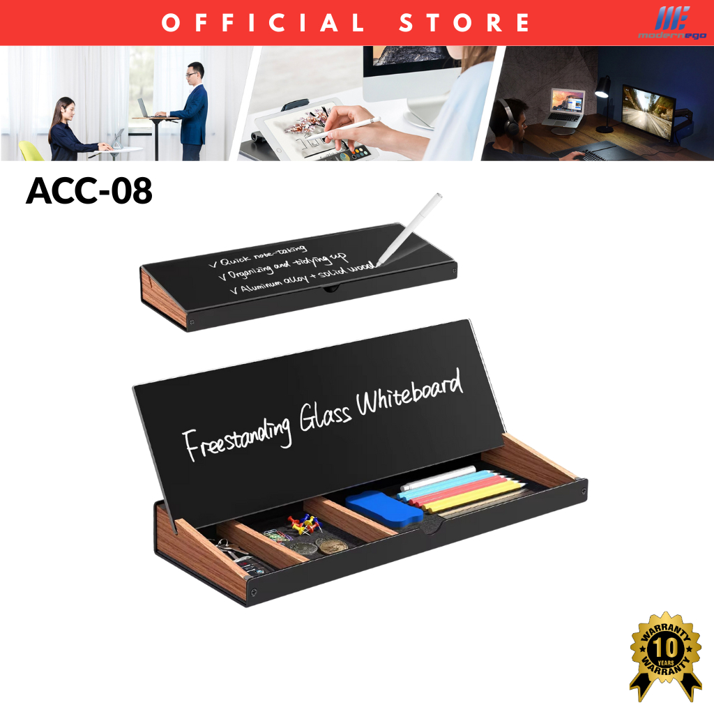 ModernEgo ไวท์บอร์ดกระจกตั้งโต๊ะ Strong Glass Whiteboard ACC-08