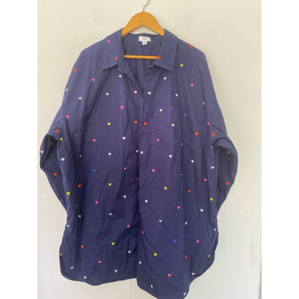AT ปักลายหัวใจ Crown & Ivy 3XL อกหน้าผ้า 58 นิ้ว ยาว 33 ทรง oversized ตัวยาว เสื้อเชิ้ต