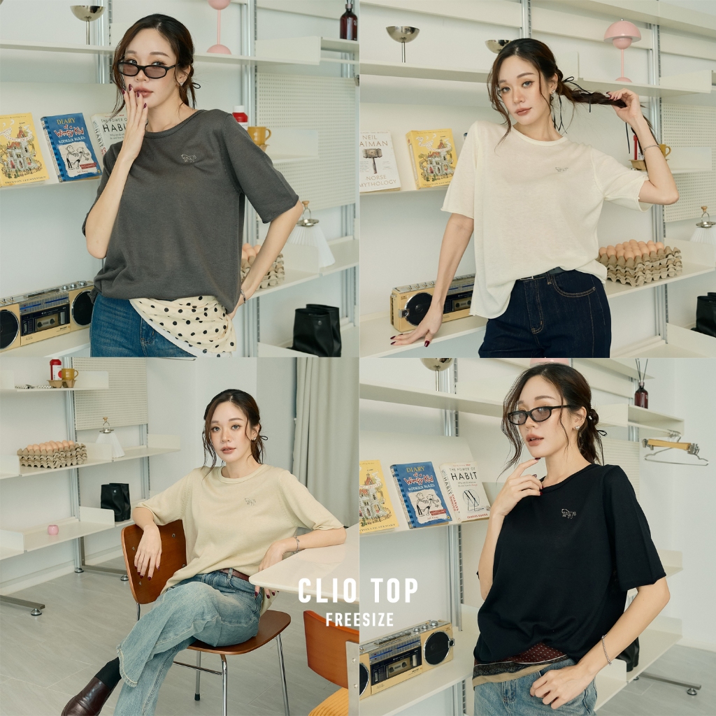 [CLIO TOP] ไหมพรมบางนุ่ม ทิ้งตัวสวย ใส่สบายทั้งวัน ดีเทลปักลายม้าพร้อมโลโก้ MN เล็กๆ เพิ่มความเท่แบบมินิมอล เรียบง่ายแต่
